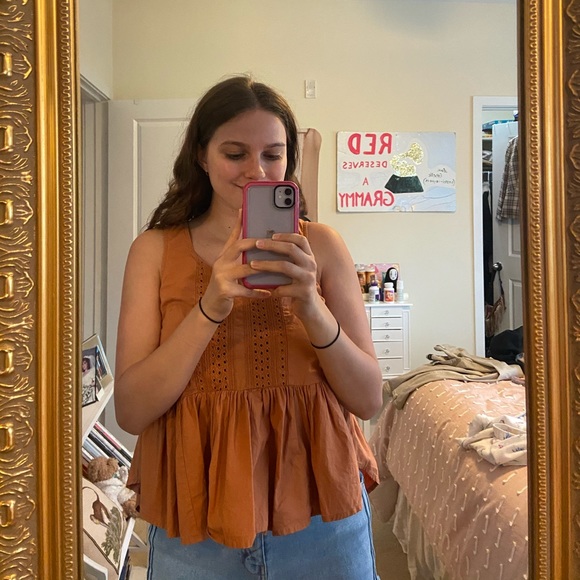 Rusty orange peplum top - Picture 1 of 3